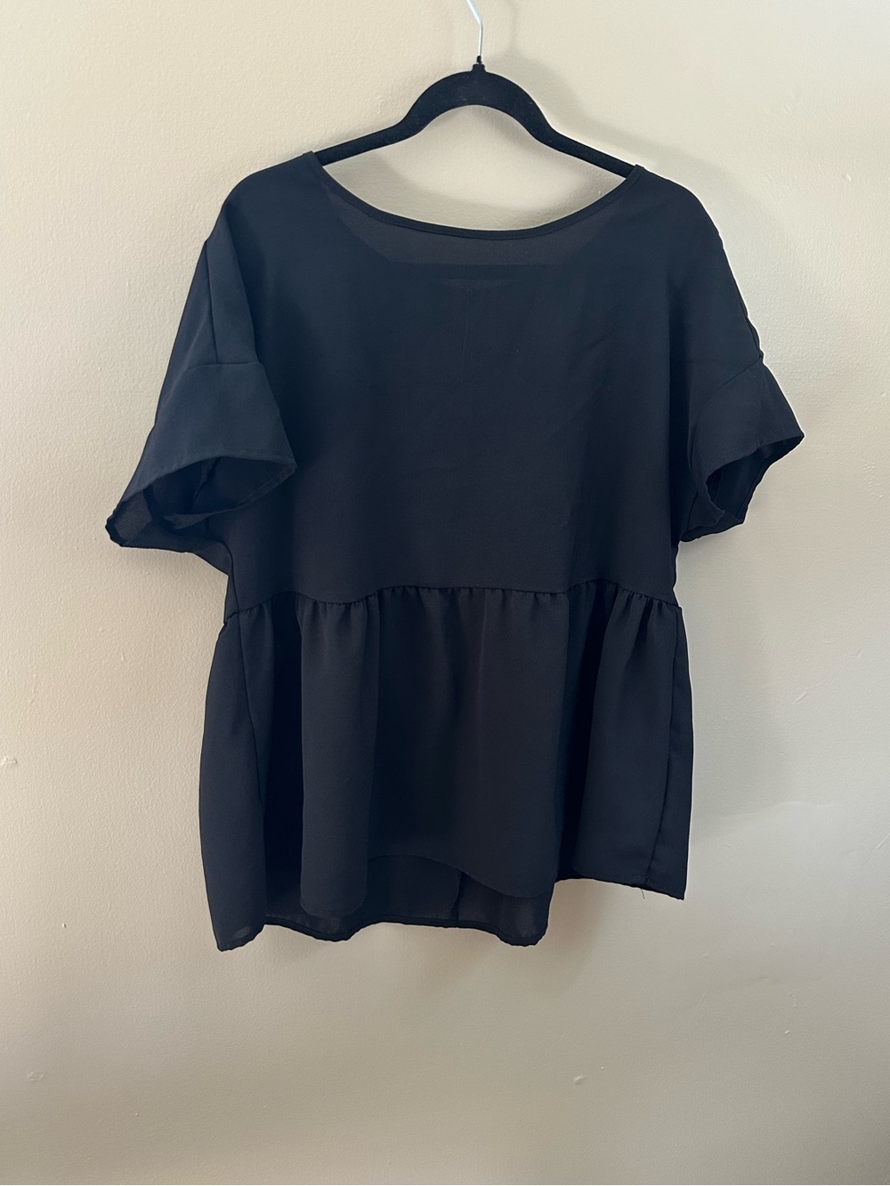 SHEIN Curve Black Short Sleeve Peplum Babydoll Top - Size 0XL